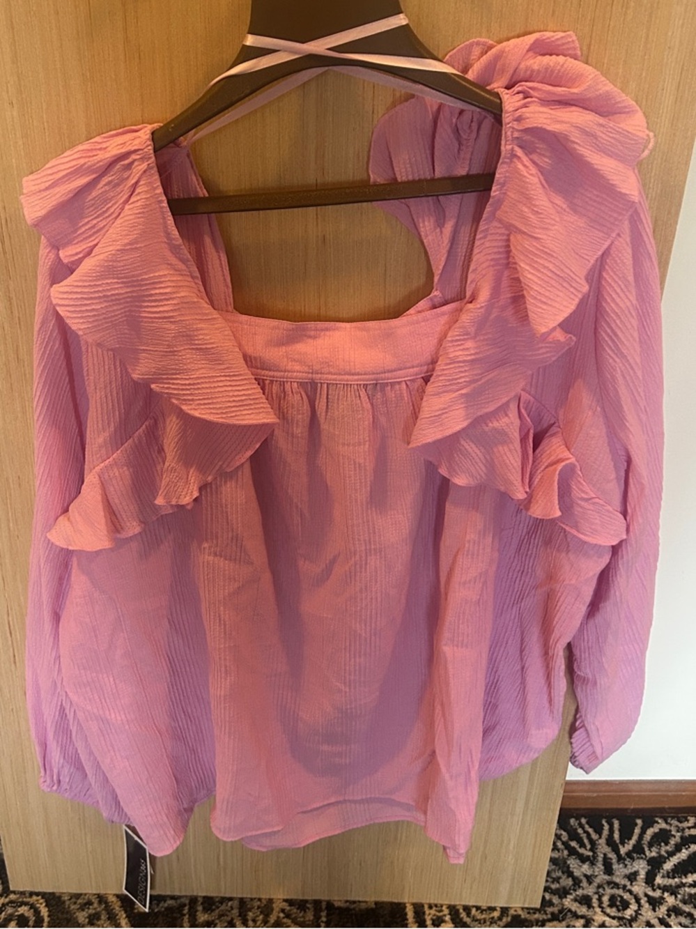 Pink Ruffle-Front Peasant Blouse - Picture 5 of 6